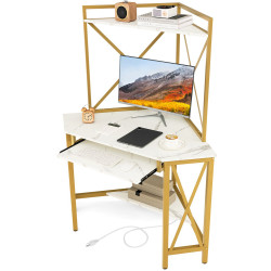 Masa de calculator Costway JV11228DE-WH (White/Gold) Thumb