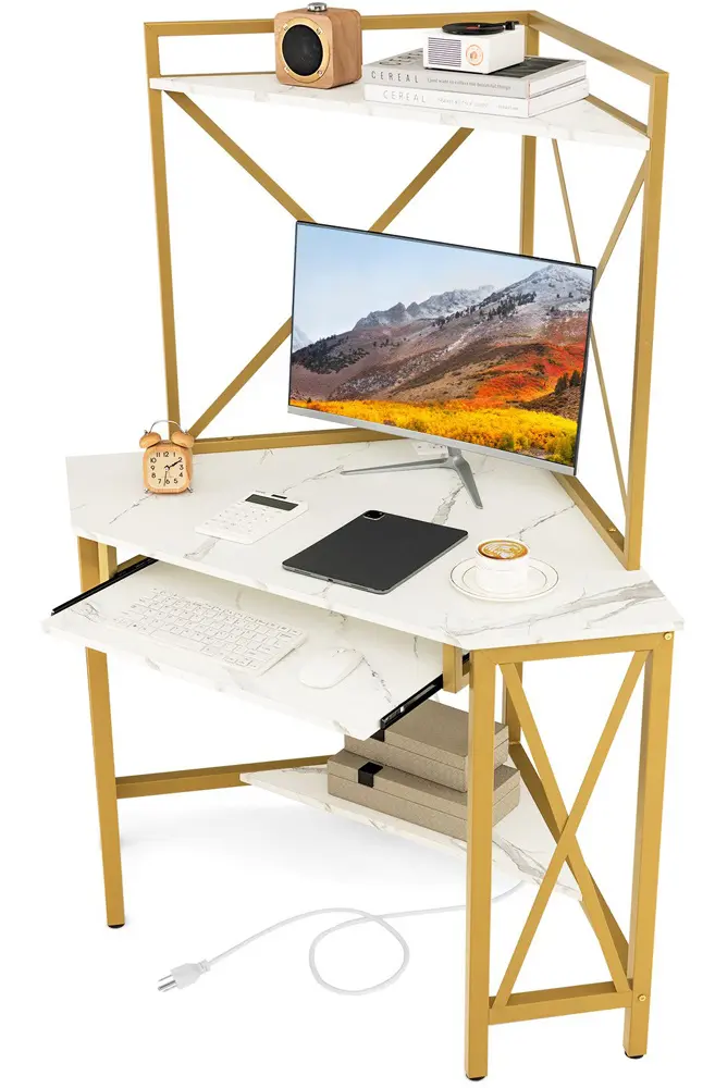 Masa de calculator Costway JV11228DE-WH (White/Gold)