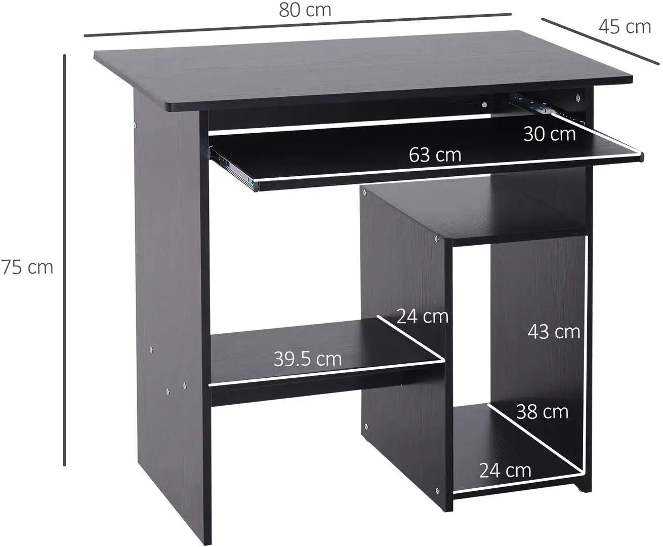 Masa de calculator Homcom 836-092BK 80x45x75 cm (Black)