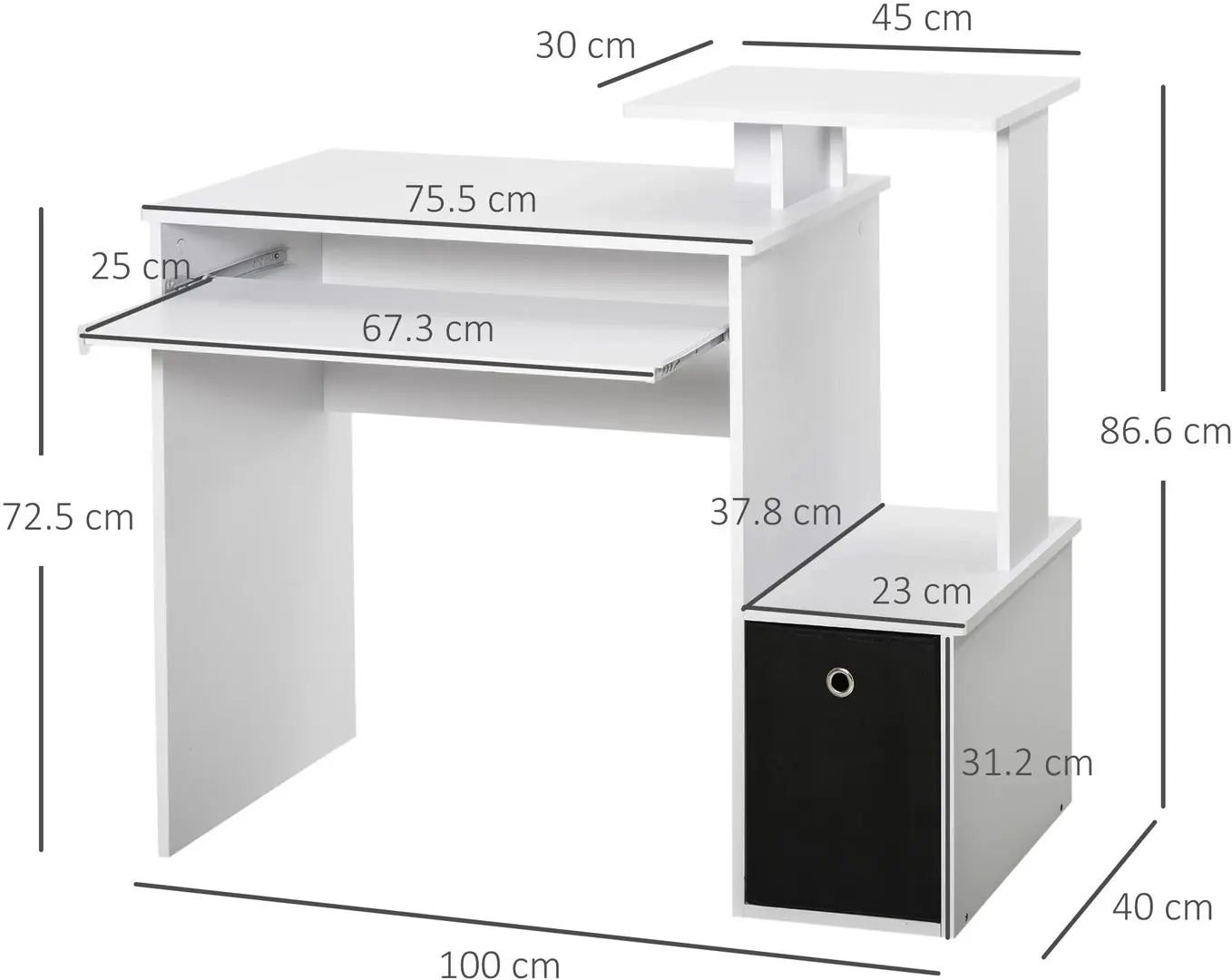 Masa de calculator Homcom 836-263WT 100x40x86 cm (White/Black)