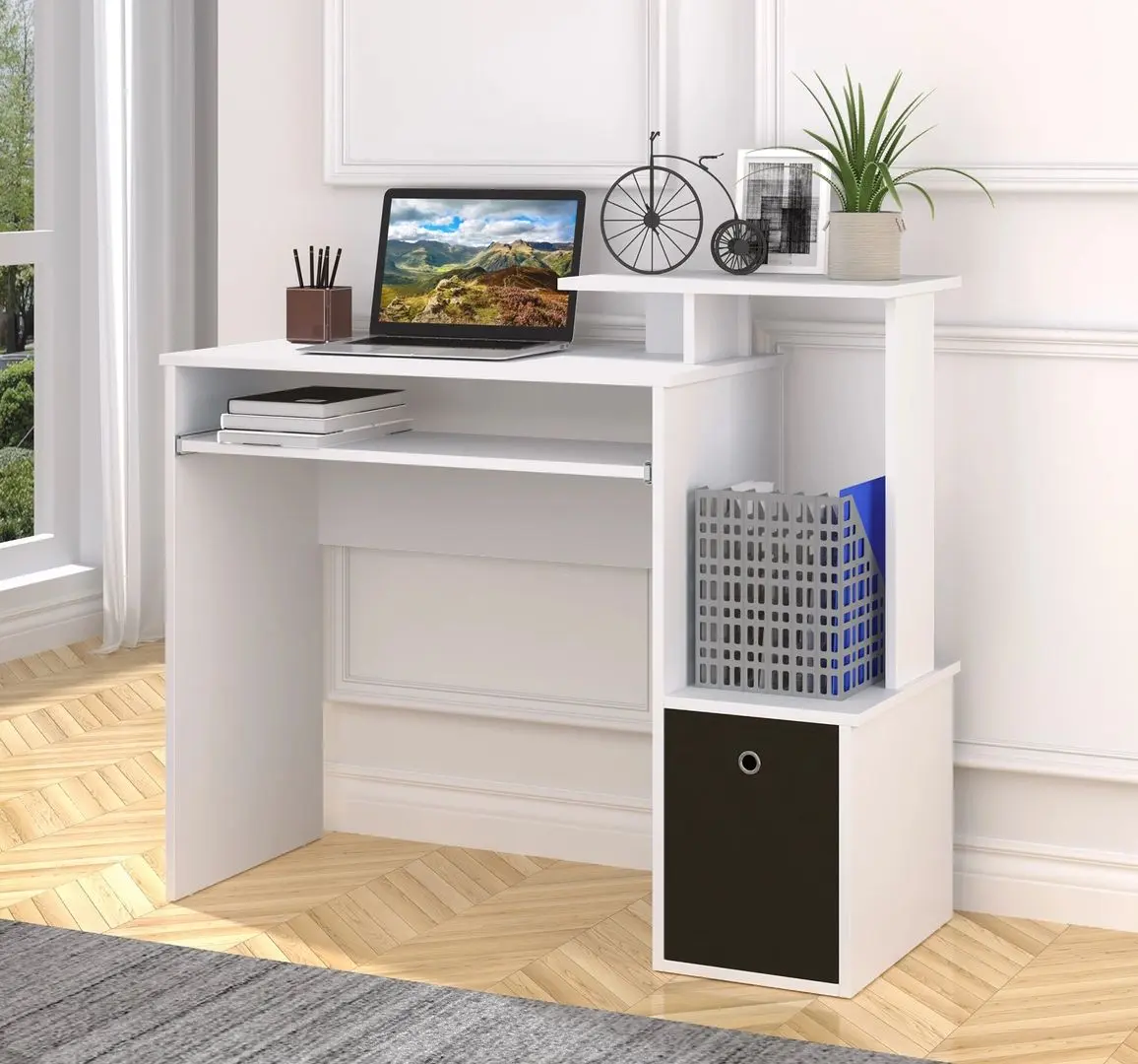 Masa de calculator Homcom 836-263WT 100x40x86 cm (White/Black)