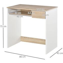 Masa de calculator Homcom 836-410AK 80x45x75 cm (White/Oak) Thumb