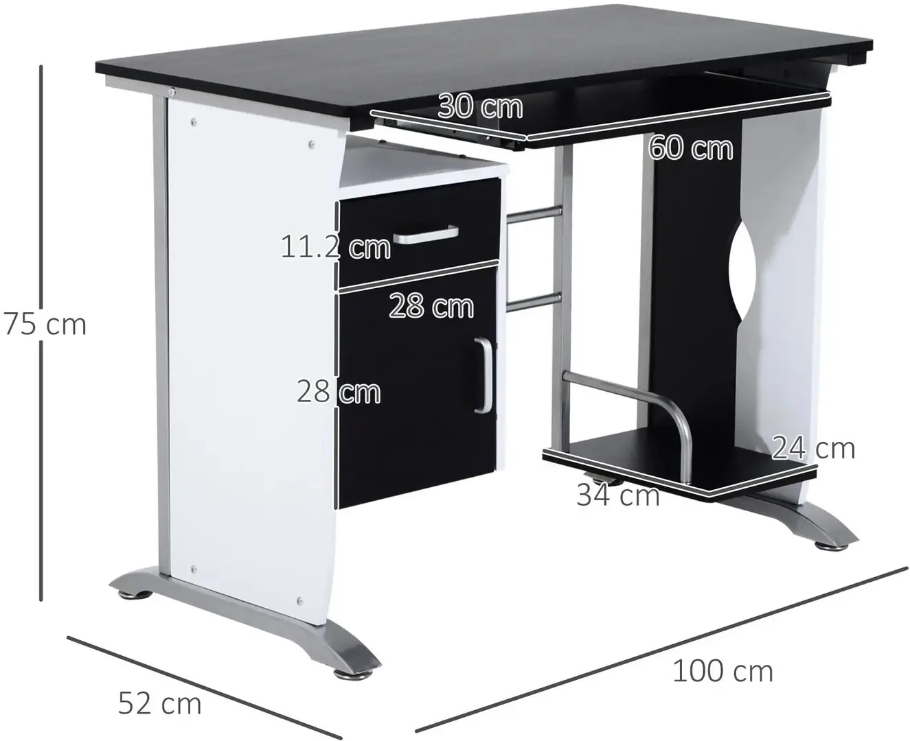 Компьютерный стол Homcom 920-019BK 100x52x75 cm (White/Black)
