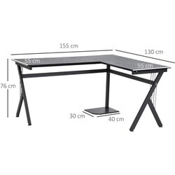 Masa de calculator Homcom A2-0081 155/130х55x76 cm (Black) Thumb