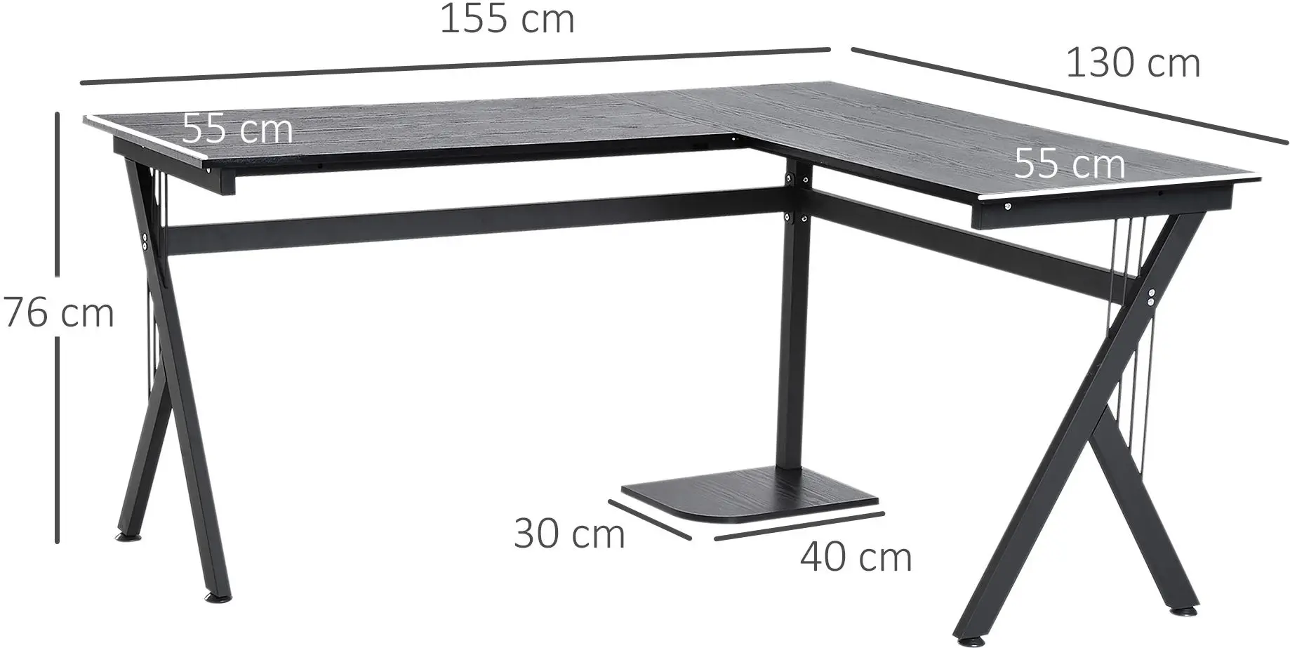 Masa de calculator Homcom A2-0081 155/130х55x76 cm (Black)