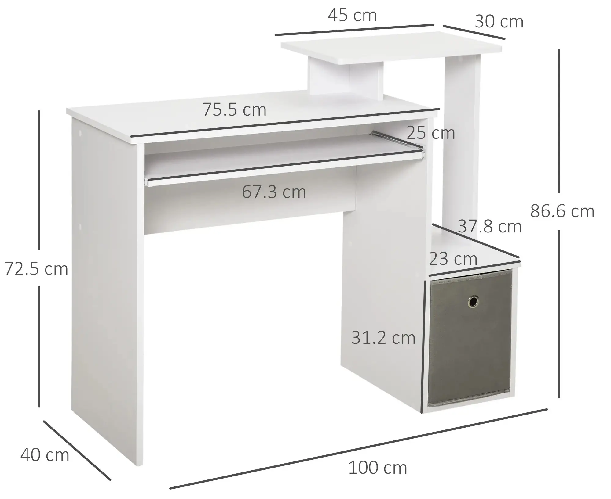 Masa de calculator Homcom 836-263 (White) - 3