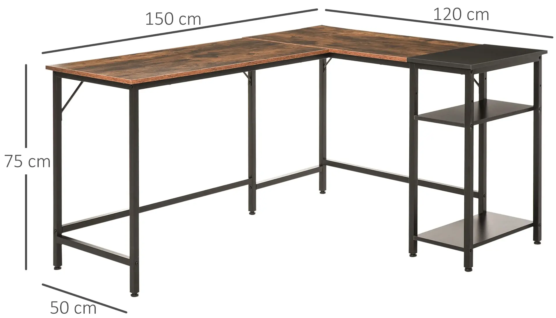 Стол компьютерный Homcom 836-287 (Vintage Brown/Black) - 4