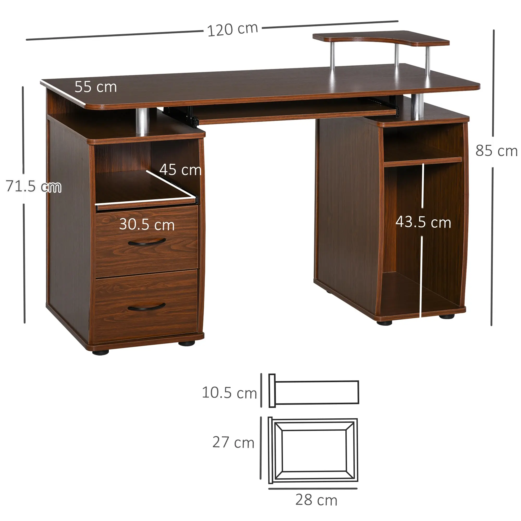 Masa de calculator Homcom 920-011V01 (Walnut) - 3