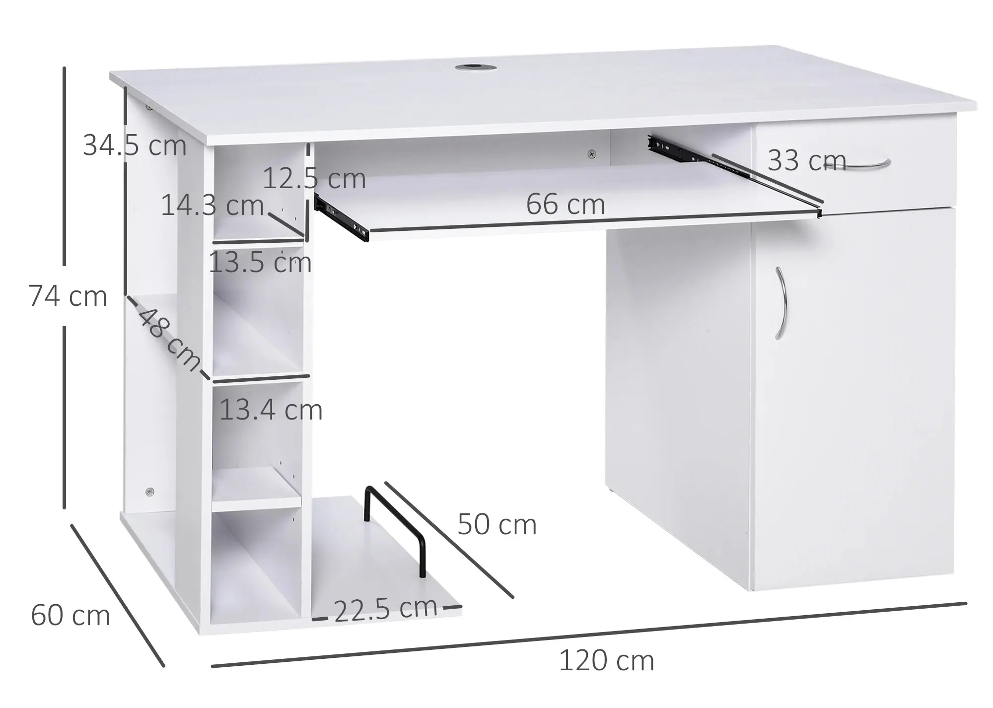 Masa de calculator Homcom 920-012V01WT (White) - 3
