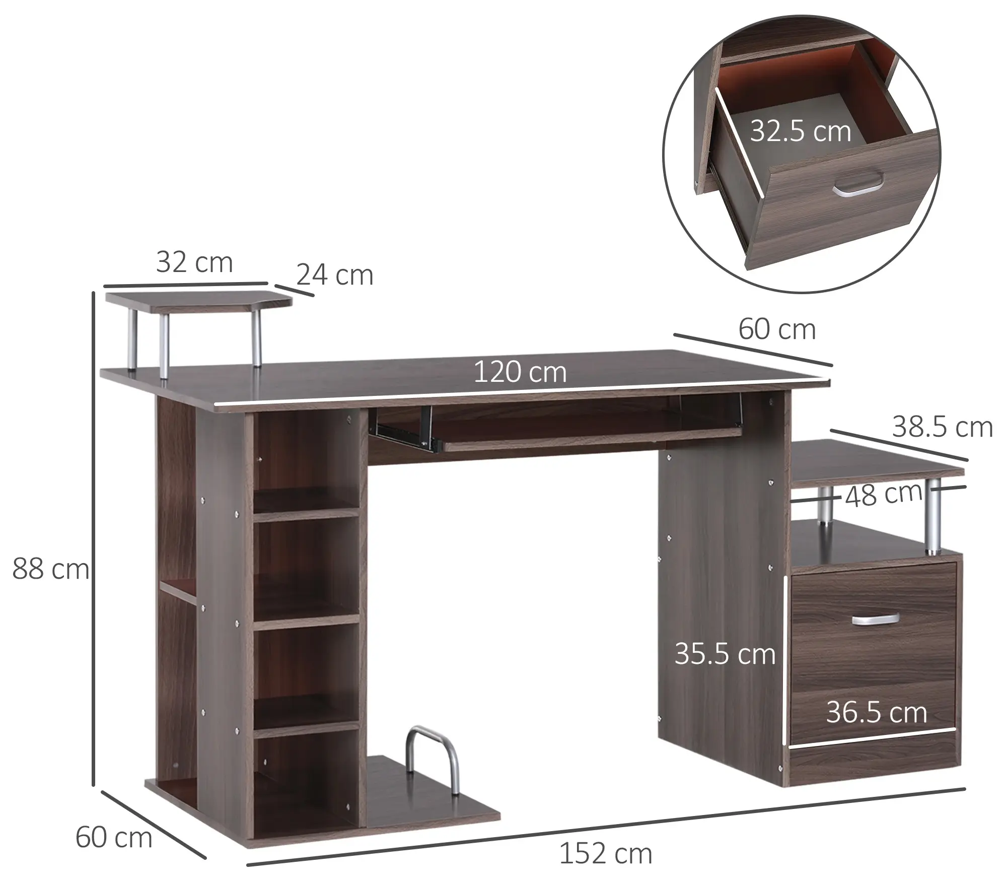 Masa de calculator Homcom A2-0082 (Brown) - 4