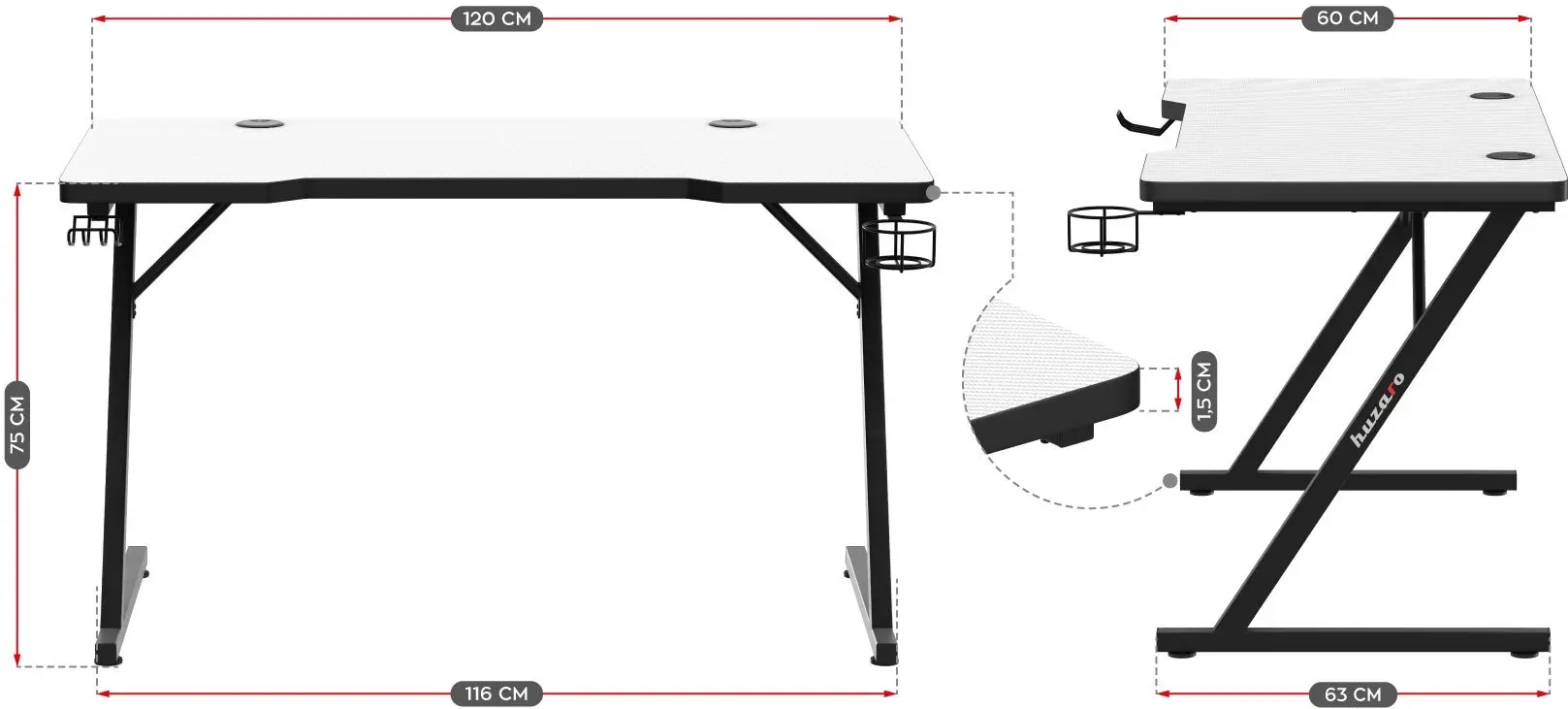 Игровой компьютерный стол Huzaro Hero 2.5 (White)