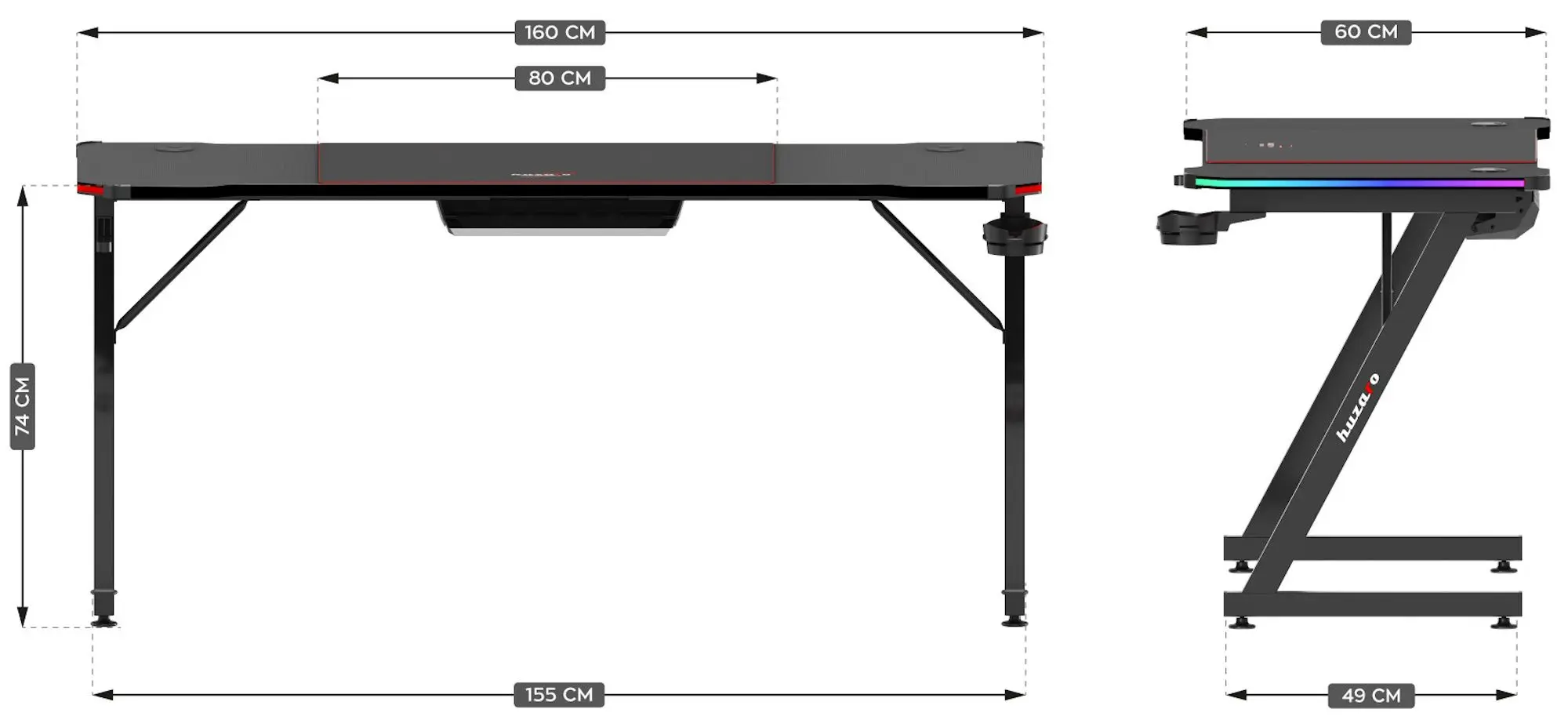 Игровой компьютерный стол Huzaro Hero 4.8 RGB (Black)