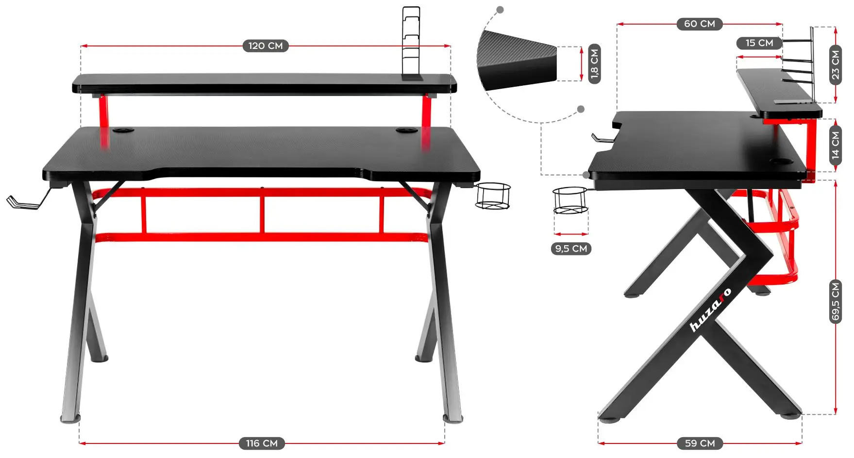 Masa de calculator gaming Huzaro Hero 5.0 (Black/Red)