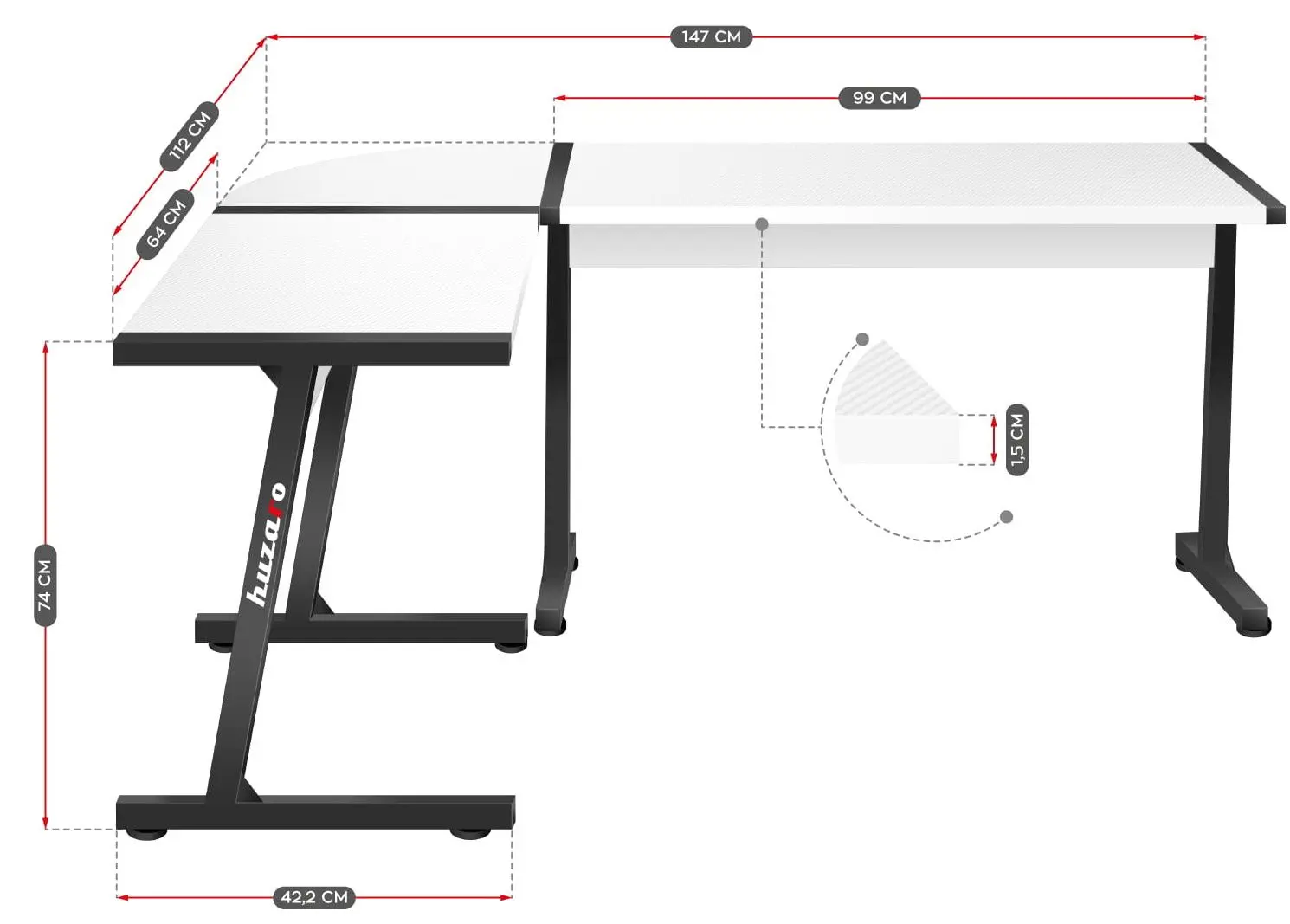 Masa de calculator gaming Huzaro Hero 6.0 (White/Black)