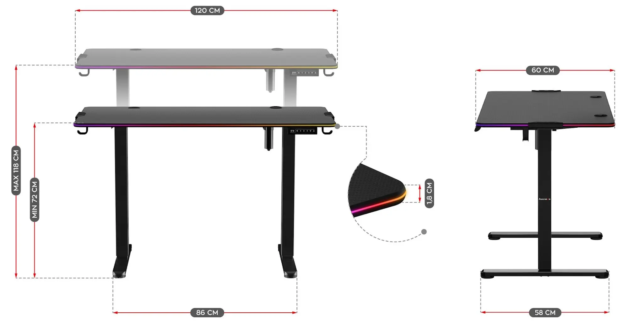 Masa de calculator gaiming Huzaro Hero 8.2 RGB (Black)