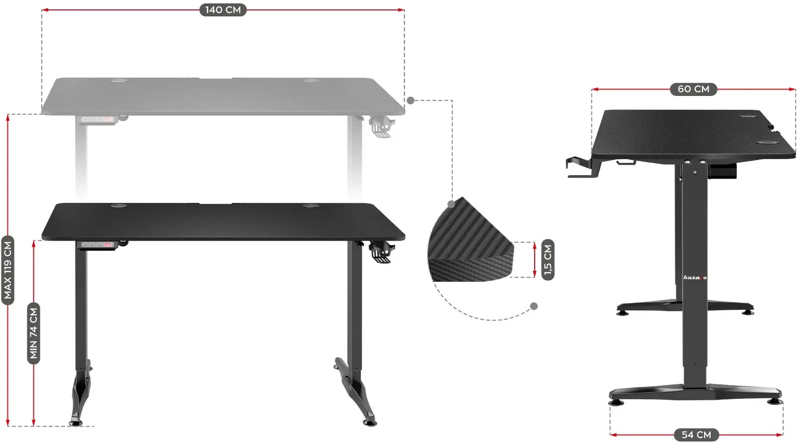 Игровой компьютерный стол Huzaro Hero 8.5 (Black)