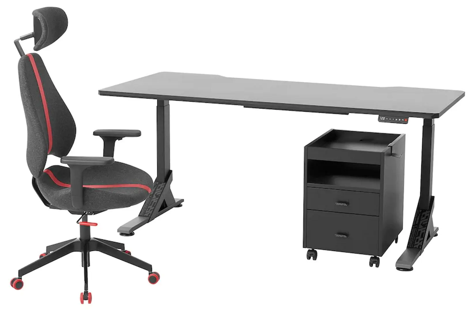 Комплект офисной мебели Ikea Uppspel/Gruppspel с комодом 180x80 (Черный/Серый)