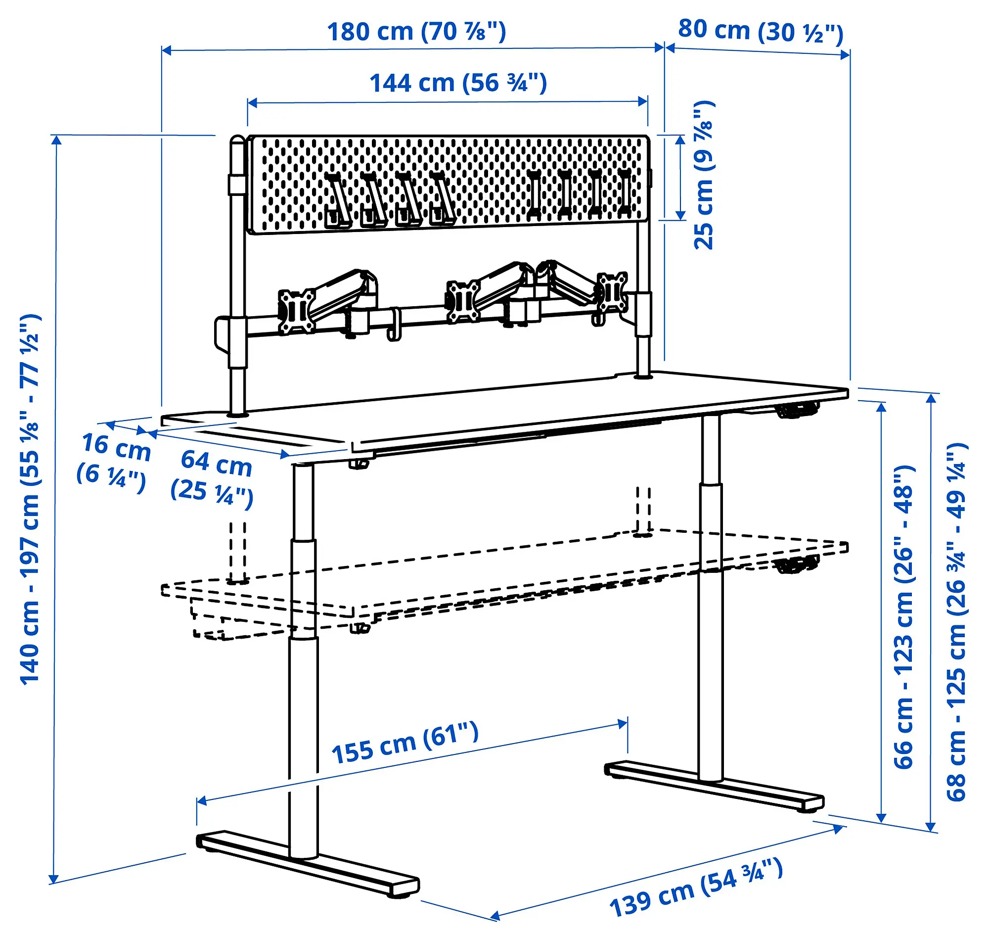 Masa pentru calculator Ikea Malomrade brate monitor/electric 180x80 (Alb)