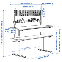 Masa pentru calculator Ikea Malomrade brate monitor/electric 180x80 (Negru) Thumb