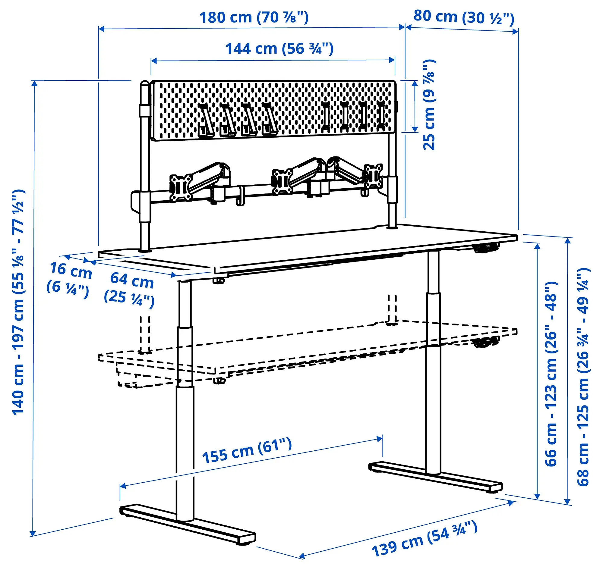 Masa pentru calculator Ikea Malomrade brate monitor/electric 180x80 (Negru)