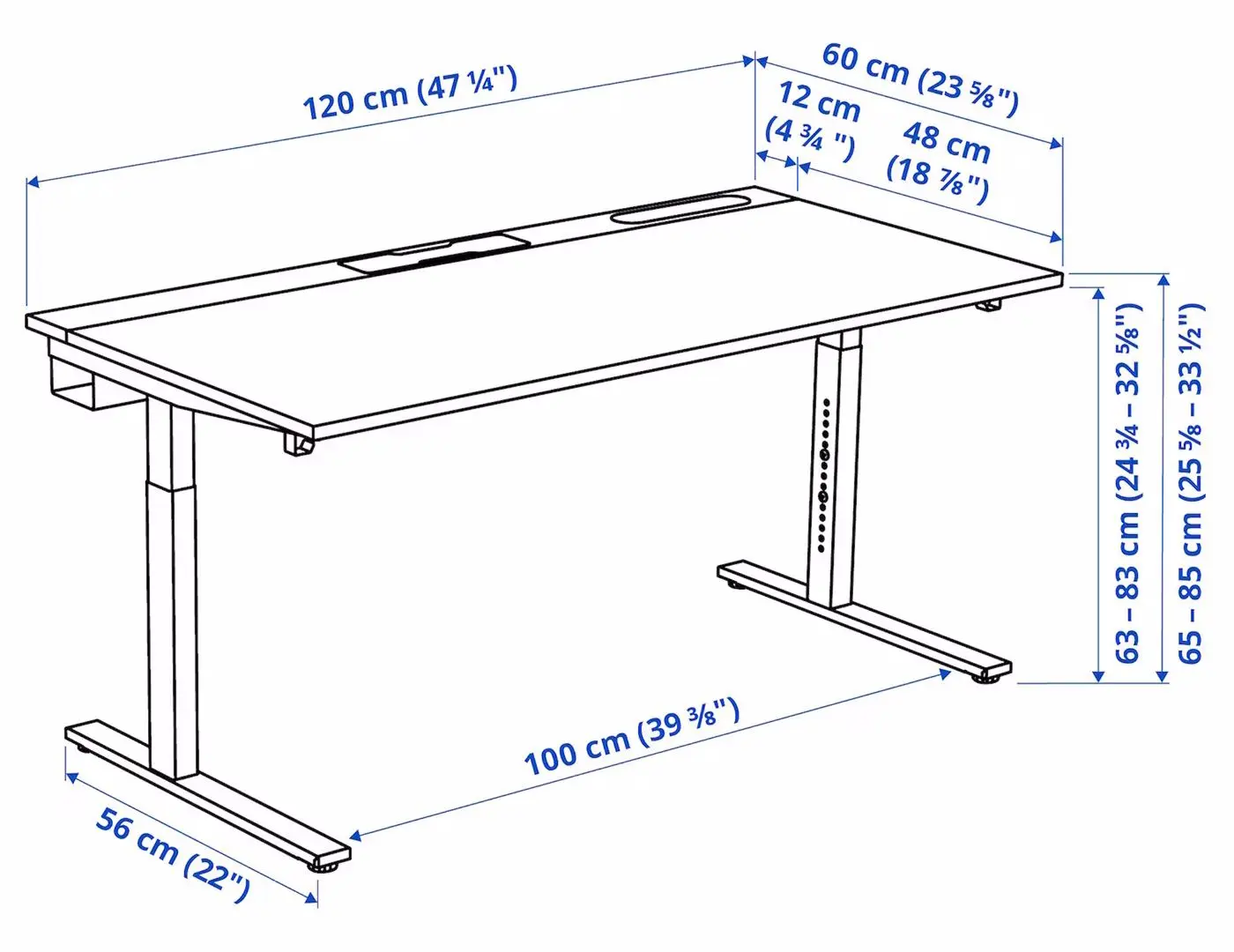 Masa pentru calculator Ikea Mittzon 120x60 (Furnir Frasin/Vopsit Negru/Alb) - 6