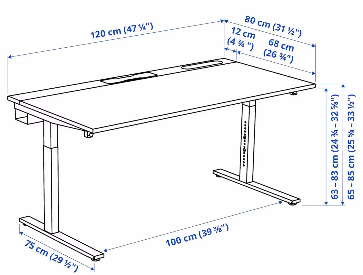 Masa pentru calculator Ikea Mittzon 120x80 (Furnir Mesteacan/Alb)