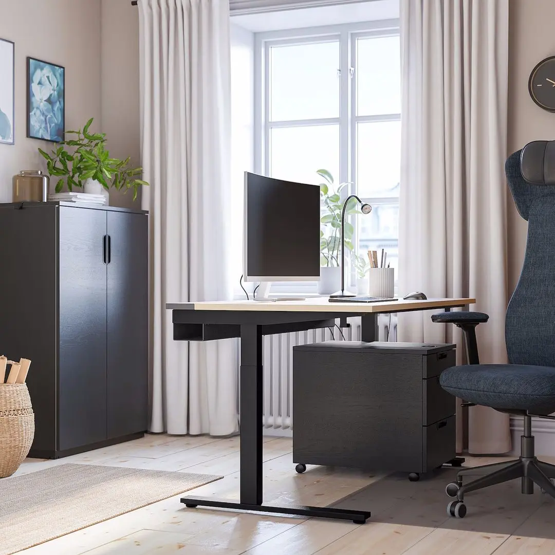 Masa pentru calculator Ikea Mittzon 120x80 (Furnir Mesteacan/Negru) - 8