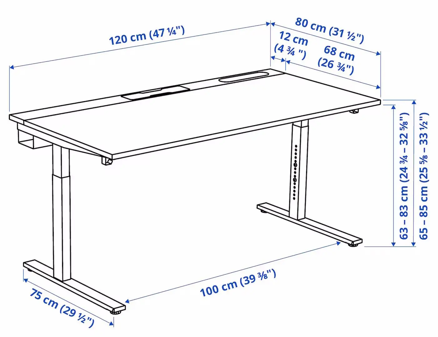 Masa pentru calculator Ikea Mittzon 120x80 (Furnir Nuc/Negru)