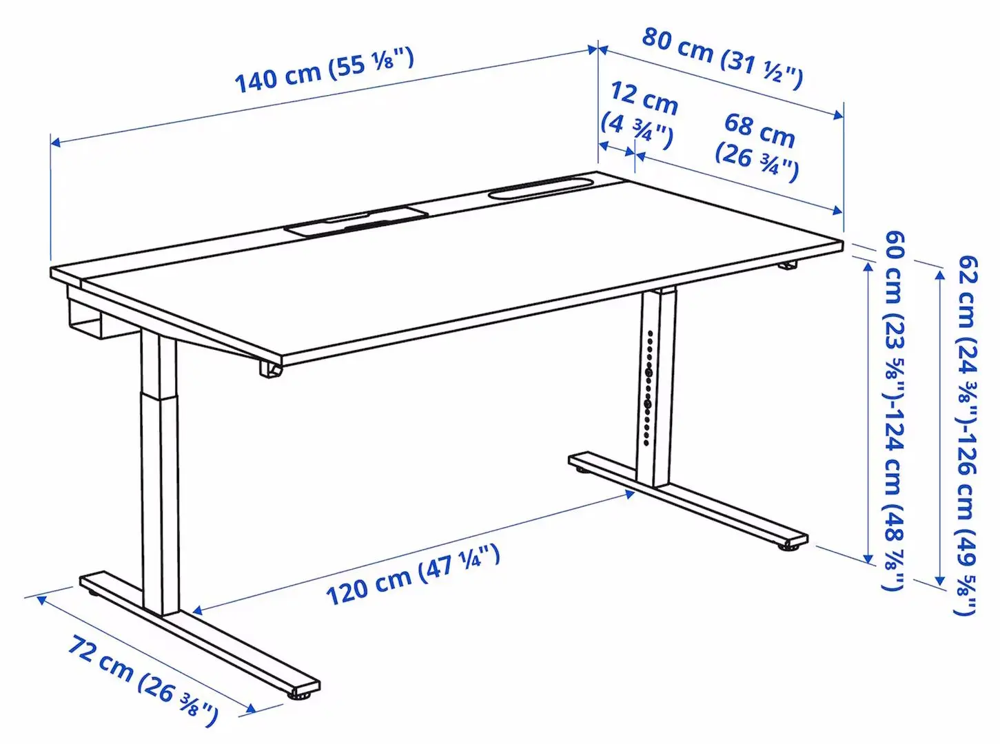 Masa pentru calculator Ikea Mittzon 140x80 (Furnir Frasin/Vopsit Negru/Alb) - 6