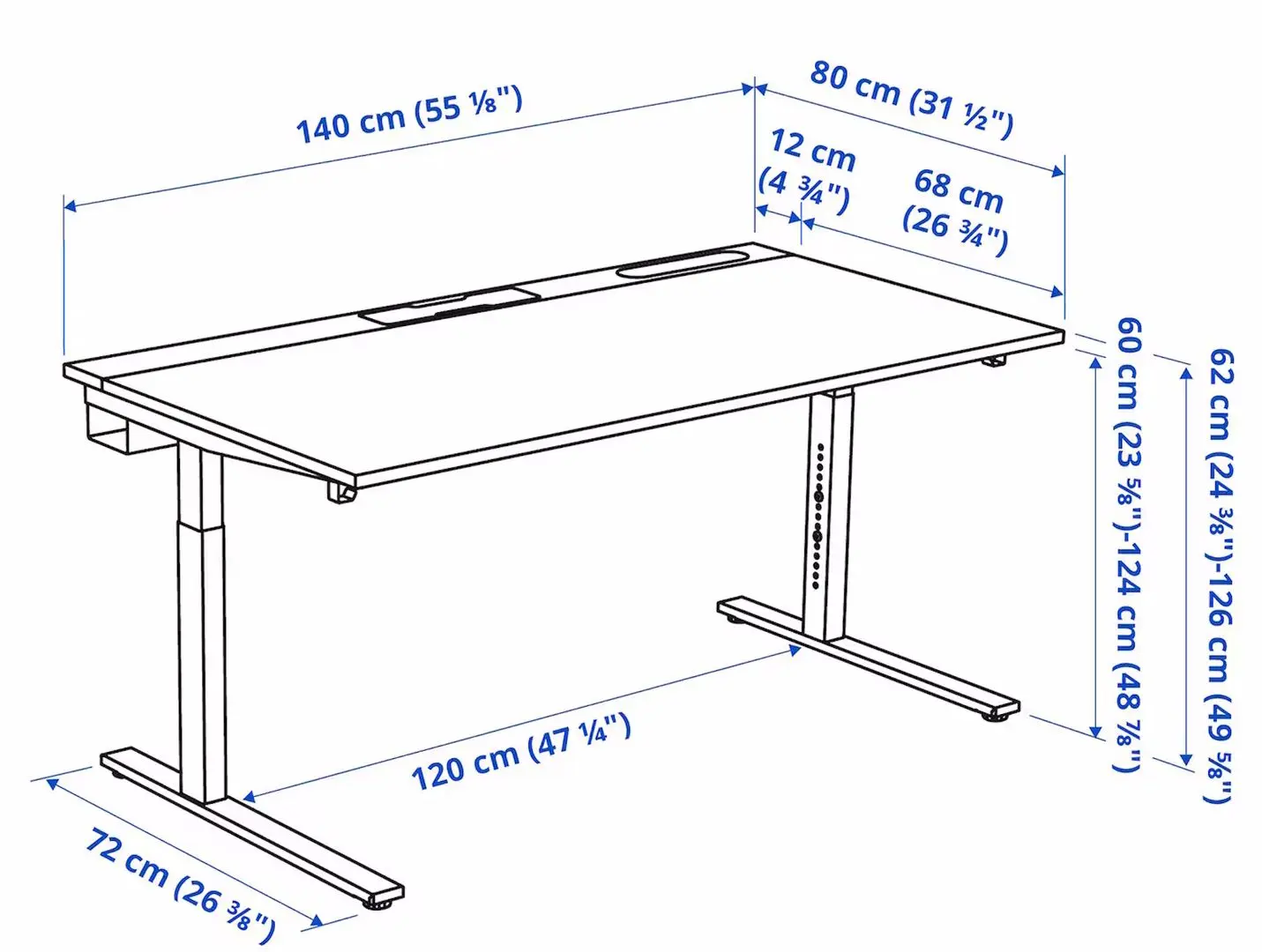 Masa pentru calculator Ikea Mittzon 140x80 (Furnir Frasin/Vopsit Negru/Negru) - 7