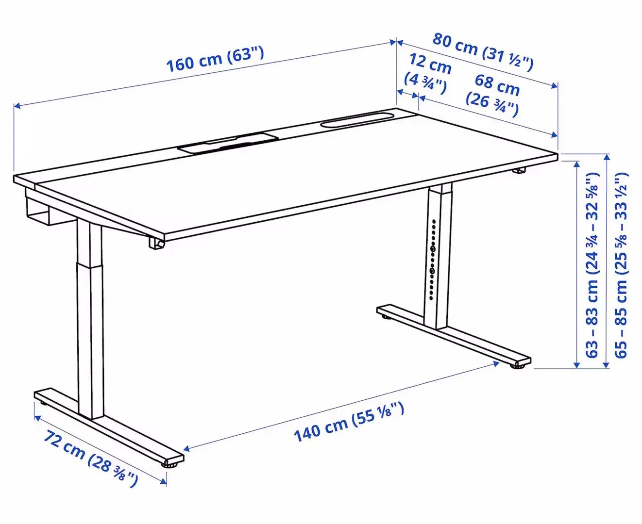 Masa pentru calculator Ikea Mittzon 160x80 (Furnir Nuc/Alb) - 8