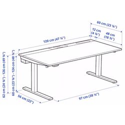 Стол компьютерный Ikea Mittzon регулируемая высота/электрический 120x60 (Ясеневый Шпон/Черная Морилка/Белый) Thumb