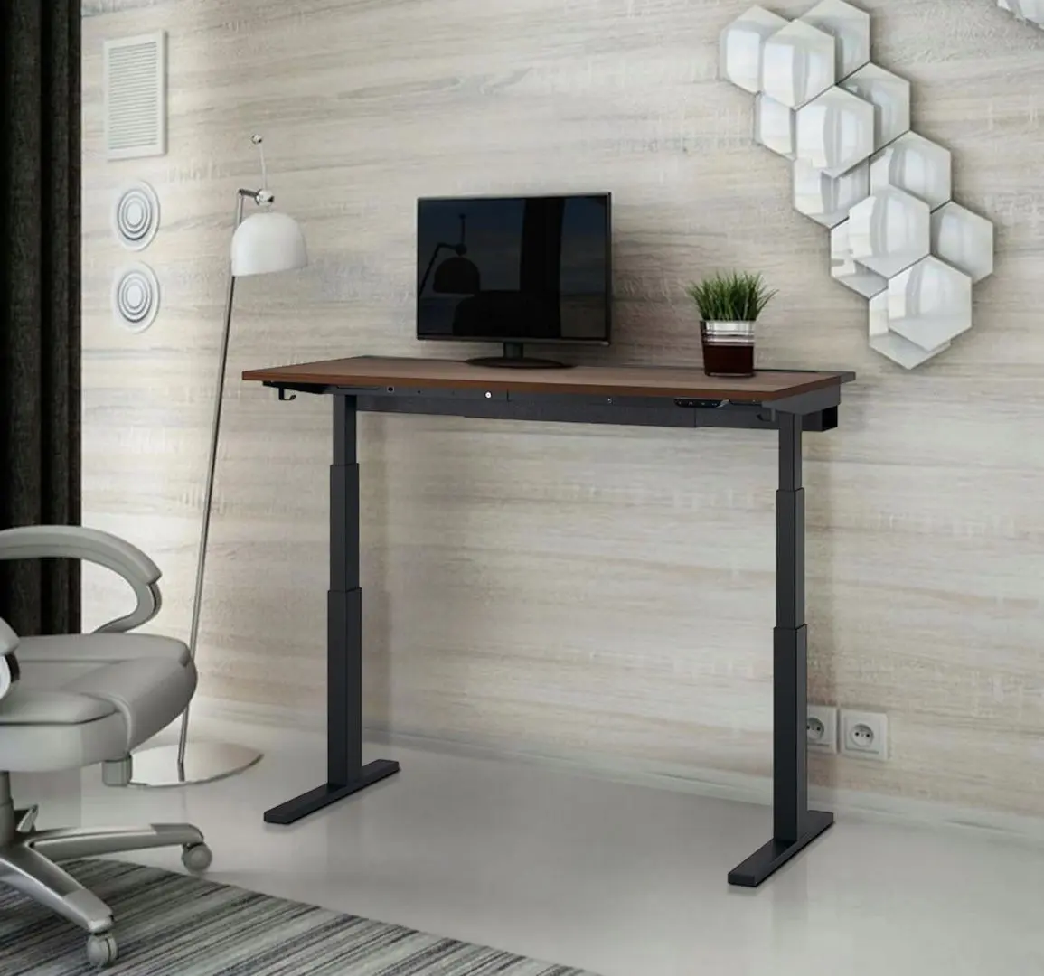 Стол компьютерный Ikea Mittzon регулируемая высота/электрический 140x60 (Ореховый шпон/Черный)