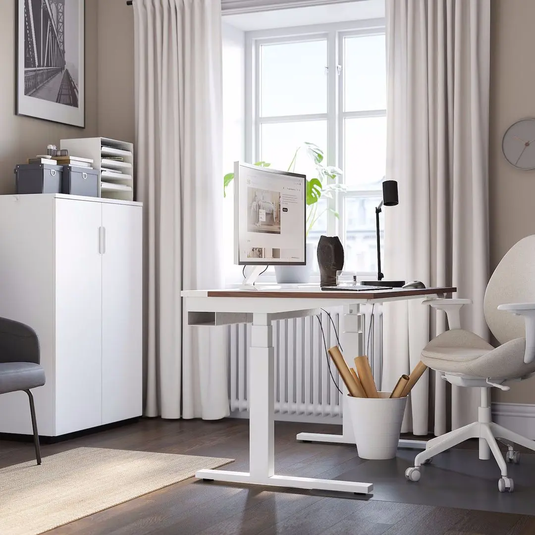 Masa pentru calculator Ikea Mittzon inaltime reglabila/electrica 140x80 (Furnir nuc/Alb) - 5