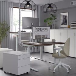 Masa pentru calculator Ikea Mittzon inaltime reglabila/electrica 140x80 (Furnir nuc/Alb) Thumb