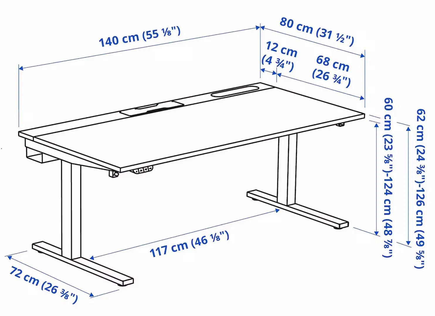 Masa pentru calculator Ikea Mittzon inaltime reglabila/electrica 140x80 (Furnir Frasin/Vopsit Negru/Alb)