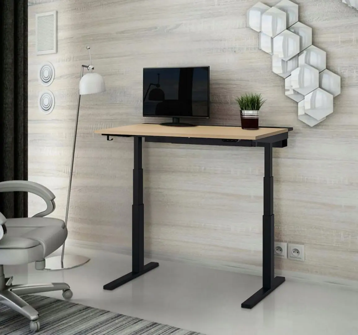 Masa pentru calculator Ikea Mittzon inaltime reglabila/electrica 160x80 (Furnir mesteacan/Negru)