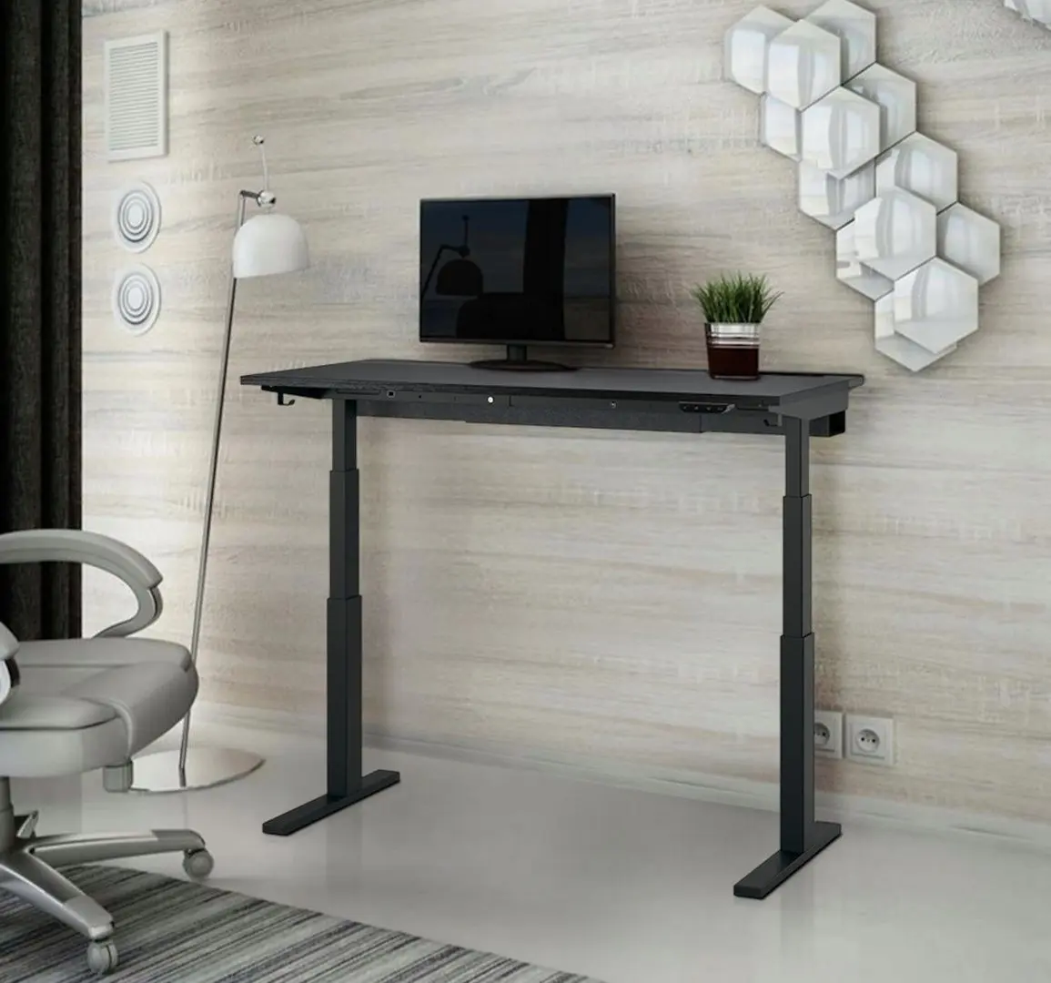 Стол компьютерный Ikea Mittzon регулируемая высота/электрический 160x80 (Ясеневый шпон/Черная Морилка/Черный)