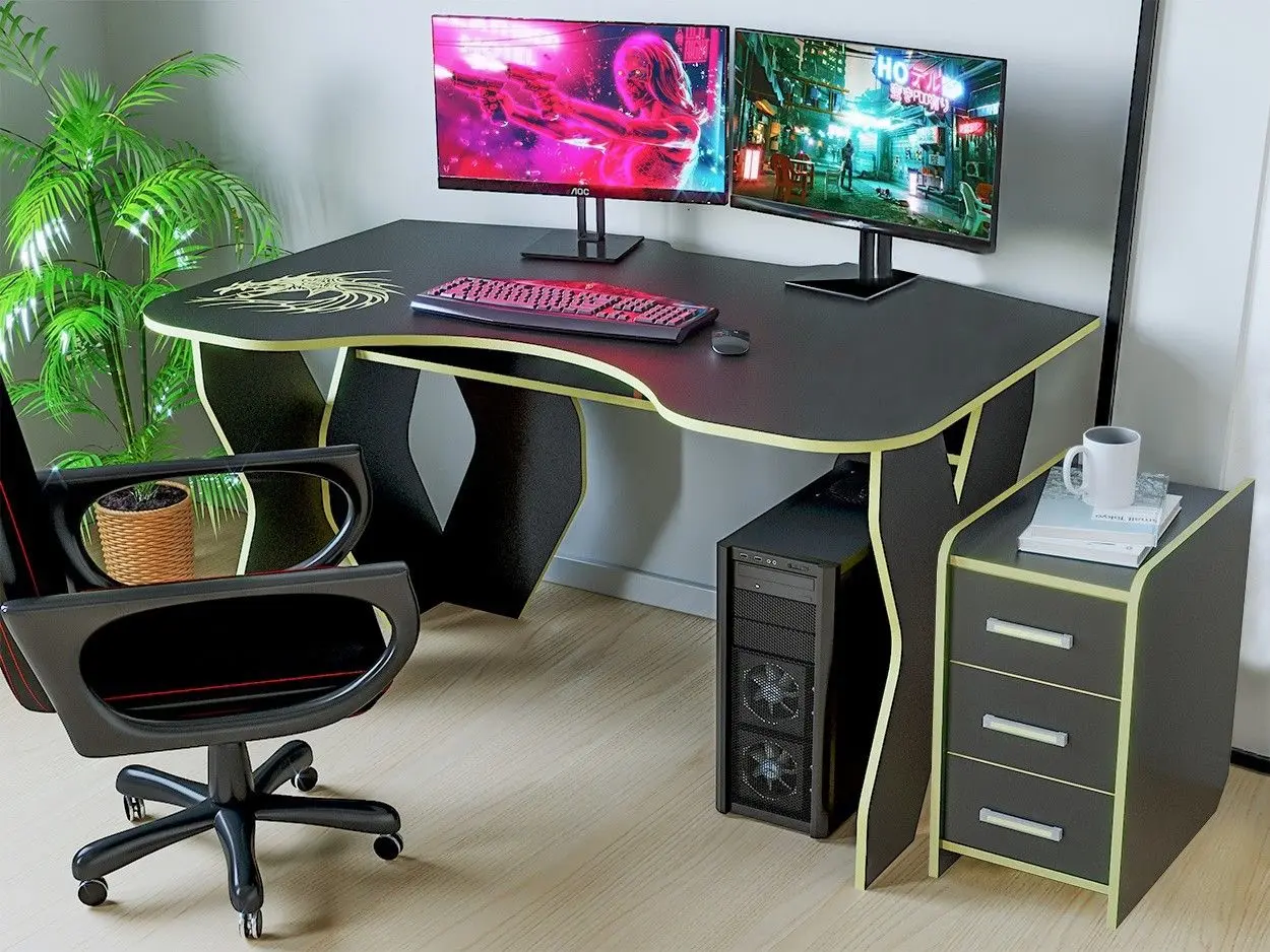 Masa pentru calculator + tumba Marcel Prod KL 9.0 (Wenge/Yellow)