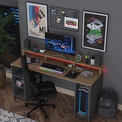 Masa pentru calculator Mirage Meble HA122 LED (Walnut/Anthracite) Thumb