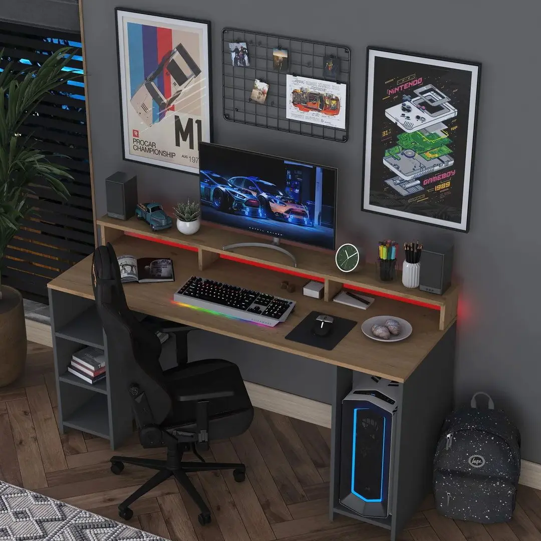 Masa pentru calculator Mirage Meble HA122 LED (Walnut/Anthracite)