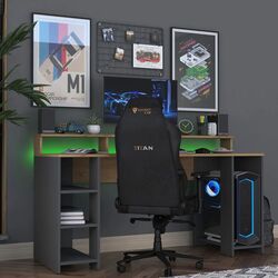 Masa pentru calculator Mirage Meble HA122 LED (Walnut/Anthracite) Thumb