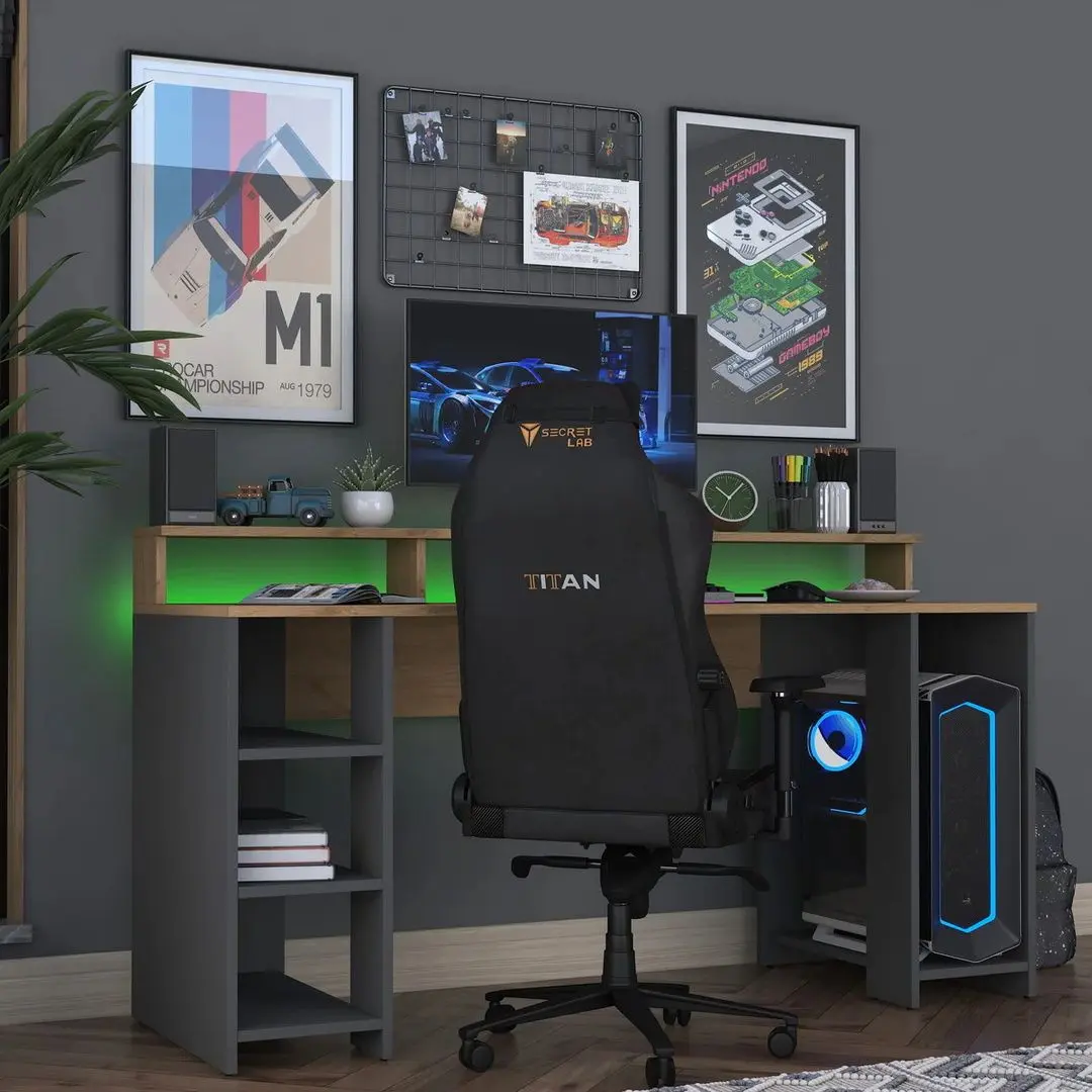 Masa pentru calculator Mirage Meble HA122 LED (Walnut/Anthracite)