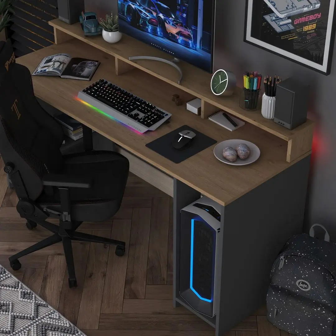 Masa pentru calculator Mirage Meble HA122 LED (Walnut/Anthracite)