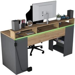 Masa pentru calculator Mirage Meble HA122 LED (Walnut/Anthracite) Thumb