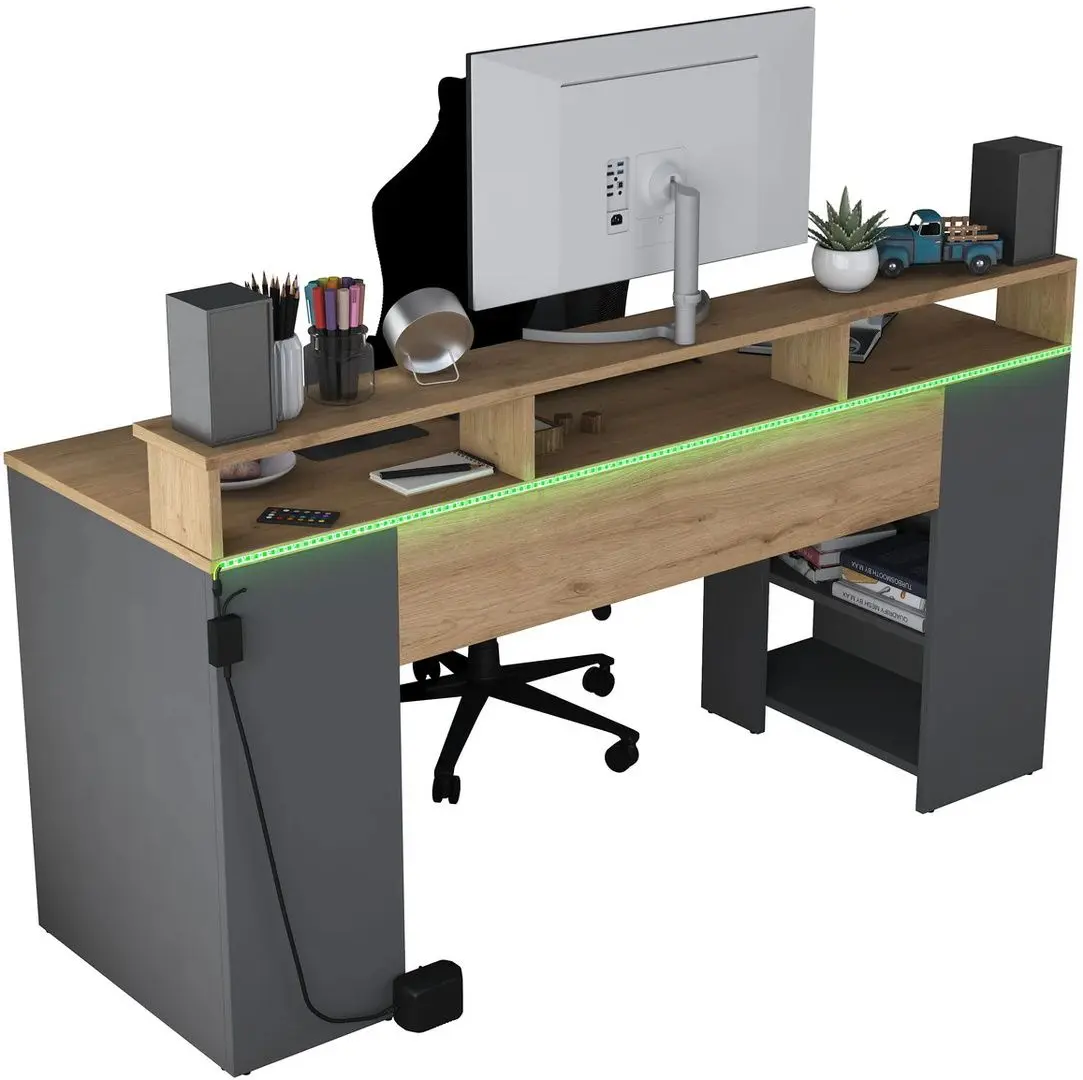 Masa pentru calculator Mirage Meble HA122 LED (Walnut/Anthracite)