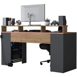 Masa pentru calculator Mirage Meble HA122 LED (Walnut/Anthracite) Thumb