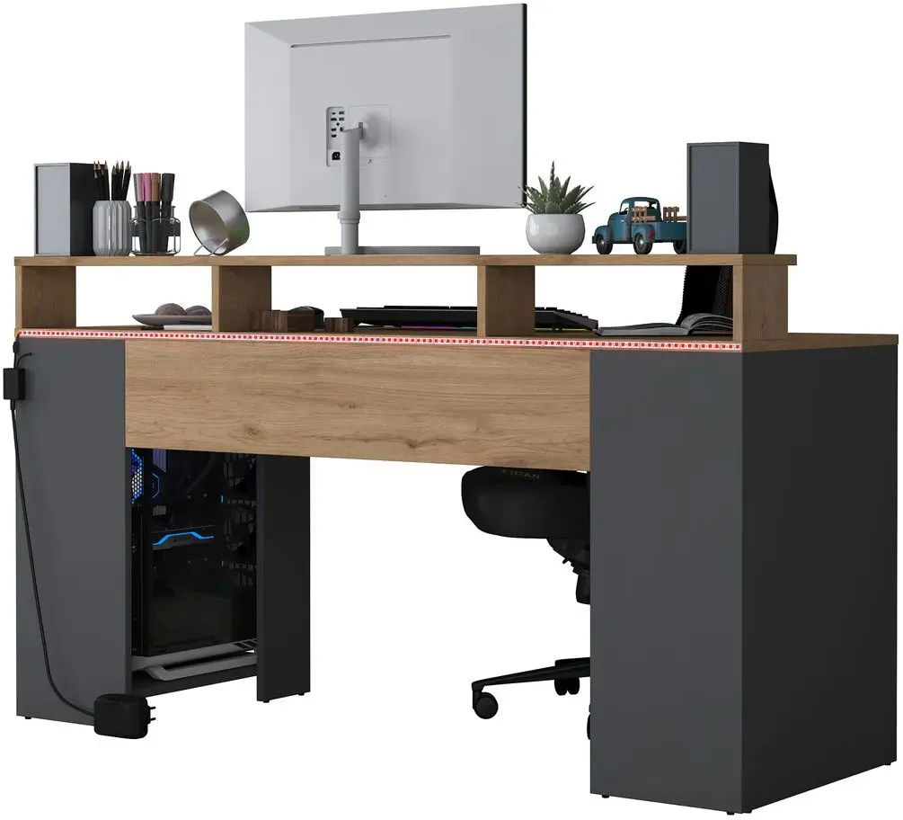 Masa pentru calculator Mirage Meble HA122 LED (Walnut/Anthracite)