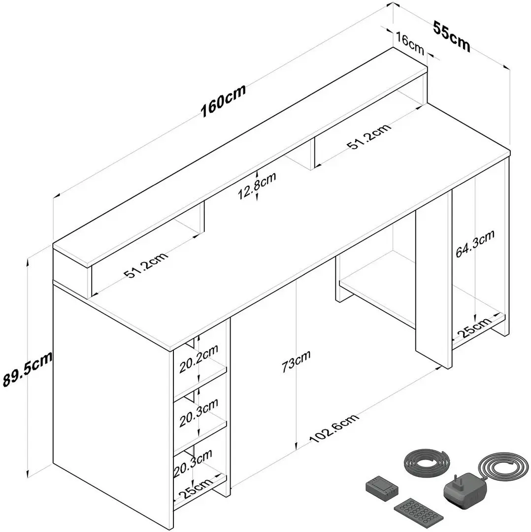 Masa pentru calculator Mirage Meble HA122 LED (Walnut/Anthracite)