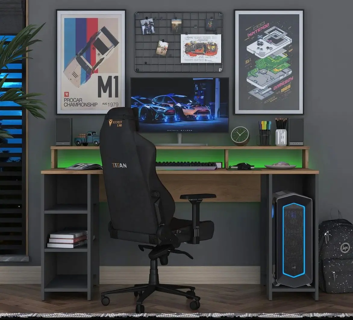 Masa pentru calculator Mirage Meble HA122 LED (Walnut/Anthracite)